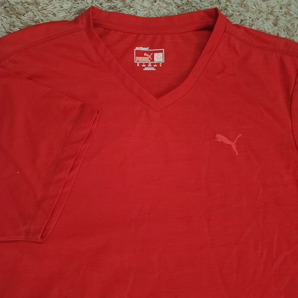 Puma Red Sport Lifestyle V-Neck Mens XL Short Sleeve Performance Activewear